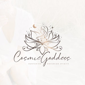Logo donna celeste / logo della dea / dea del fiore di loto / logo curativo / logo Boho / logo silhouette donna / logo femminile / logo prefabbricato