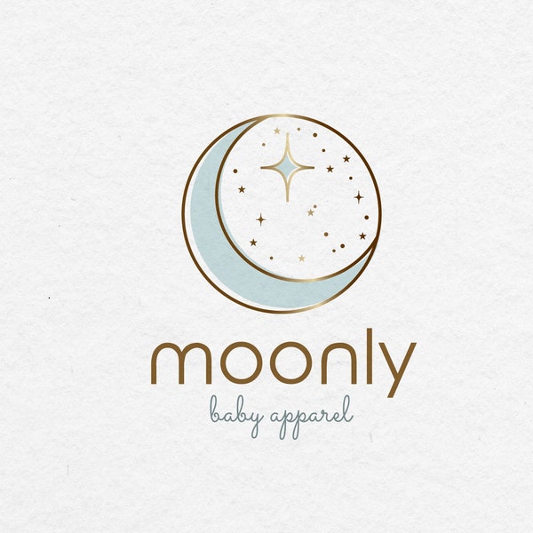 Gold Moon logo, Baby Logo, Baby Boutique Logo, Baby Moon logo, Moon and Stars Logo, Photography Logo, Premade Logo and Branding