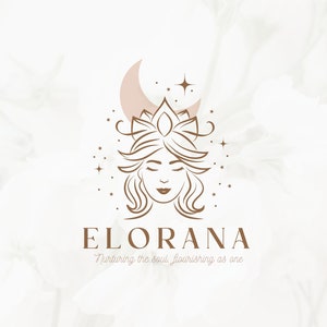 Lotus Flower Woman Moon Logo | Moon Logo | Woman Face Logo | Boho Logo | Goddess logo | Premade Logo Design and Branding