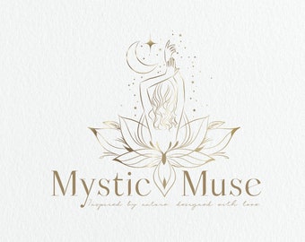 Woman Lotus Flower Logo | Moon Logo | Woman Silhouette Logo | Boho Logo | Mystic Logo | Goddess logo | Premade Logo Design and Branding