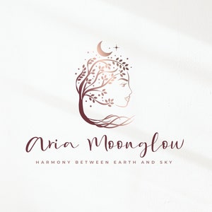 Tree and a woman logo, Magical tree logo, Goddess Logo, Nature logo, Moon Logo, Woman Silhouette Logo | premade Logo design and Branding