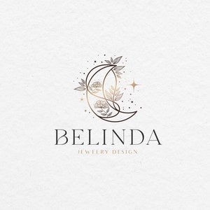 Moon Logo Design, Jewelry Logo, Flowers Logo, Boho Logo design, Mystic Logo, Healing Logo, Celestial Logo, Yoga Logo, Premade logo design