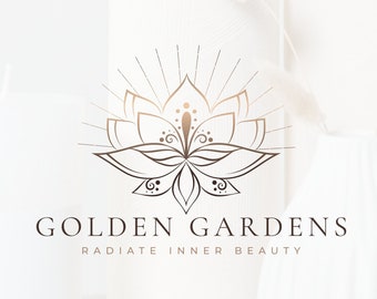 Sun and Lotus Flower Logo | Healing Logo | Yoga Logo| Moon Logo | Boho Logo | Mystic Logo | Premade Logo Design and Branding