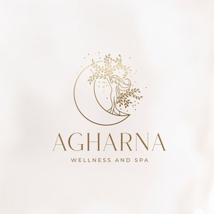 Gold Moon and Woman Tree Logo, Spa and Wellness Logo, Yoga Spiritual Boho Logo - Branding for your holistic business | Premade Logo Design