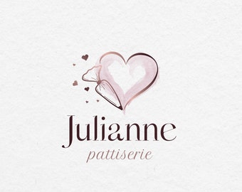 Patisserie Logo, Piping Bag Logo, Cake Logo, Pastry Logo, Bakery Logo Design, Dessert Logo, Watercolor Logo | Premade Logo Design