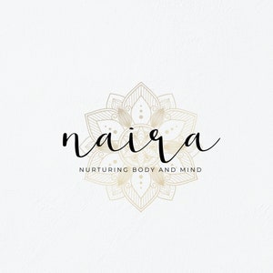 Mandala Logo Design, Yoga Logo, Bohemian Logo, Watermark, Premade Logo, Flower Logo, Boho Logo, Gold Logo, Beauty Logo, Tantra
