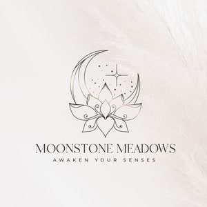 Gold Moon and Lotus Flower Logo | Meditation Logo | Yoga Logo| Moon Logo | Boho Logo | Mystic Logo | Premade Logo Design and Branding
