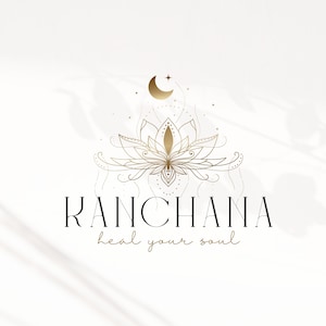 Lotus Logo,Yoga Logo, Mandala Logo Design, Bohemian Logo, Wellness Logo, Flower Logo, Boho Logo, Gold Logo, Beauty Logo