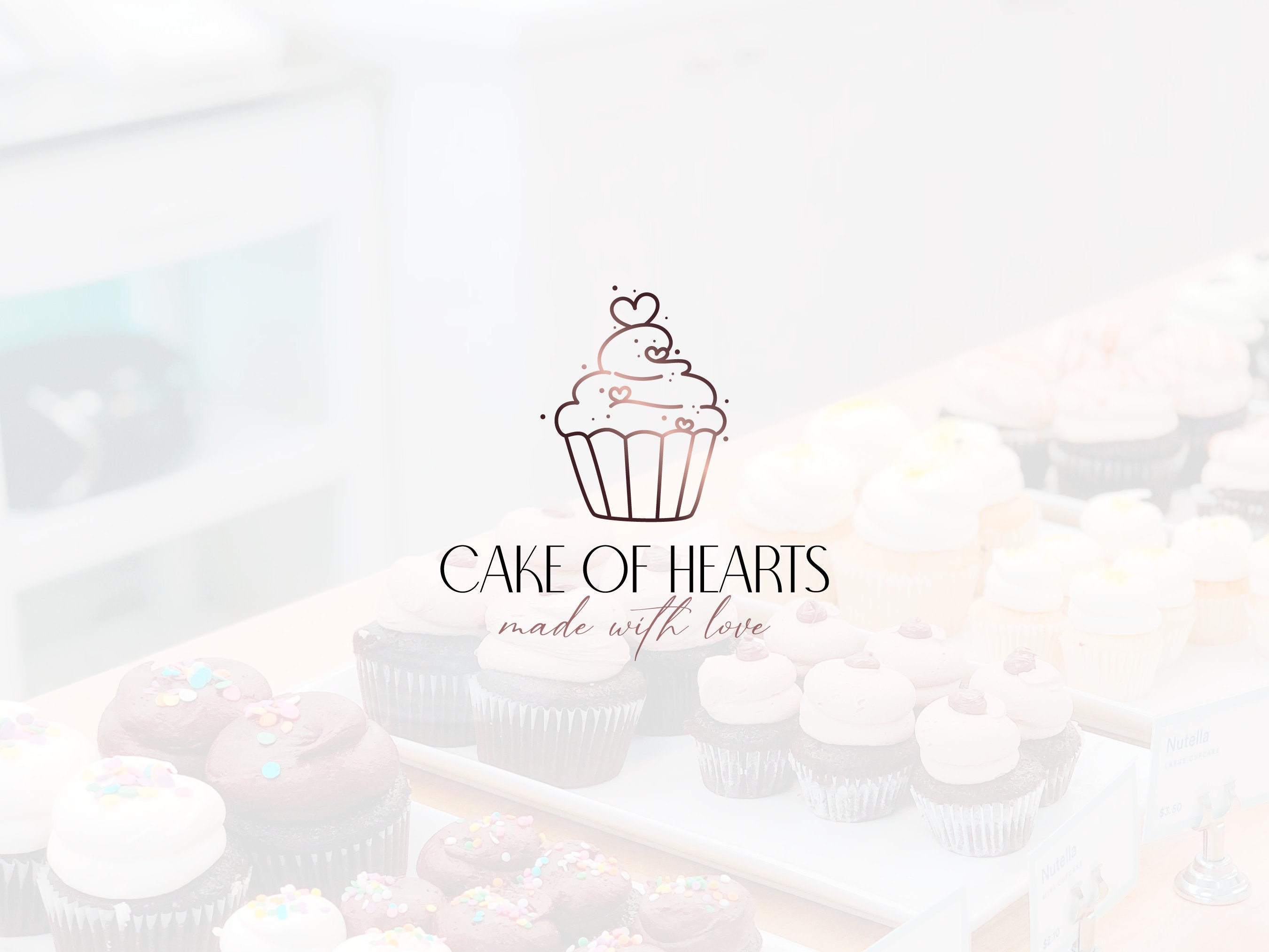 Patisserie Logo, Cupcake Hearts Logo, Cupcake Logo, Cake Logo, Sweet Logo , Baking Logo, Dessert Logo, Rose Gold Logo | Premade Logo design