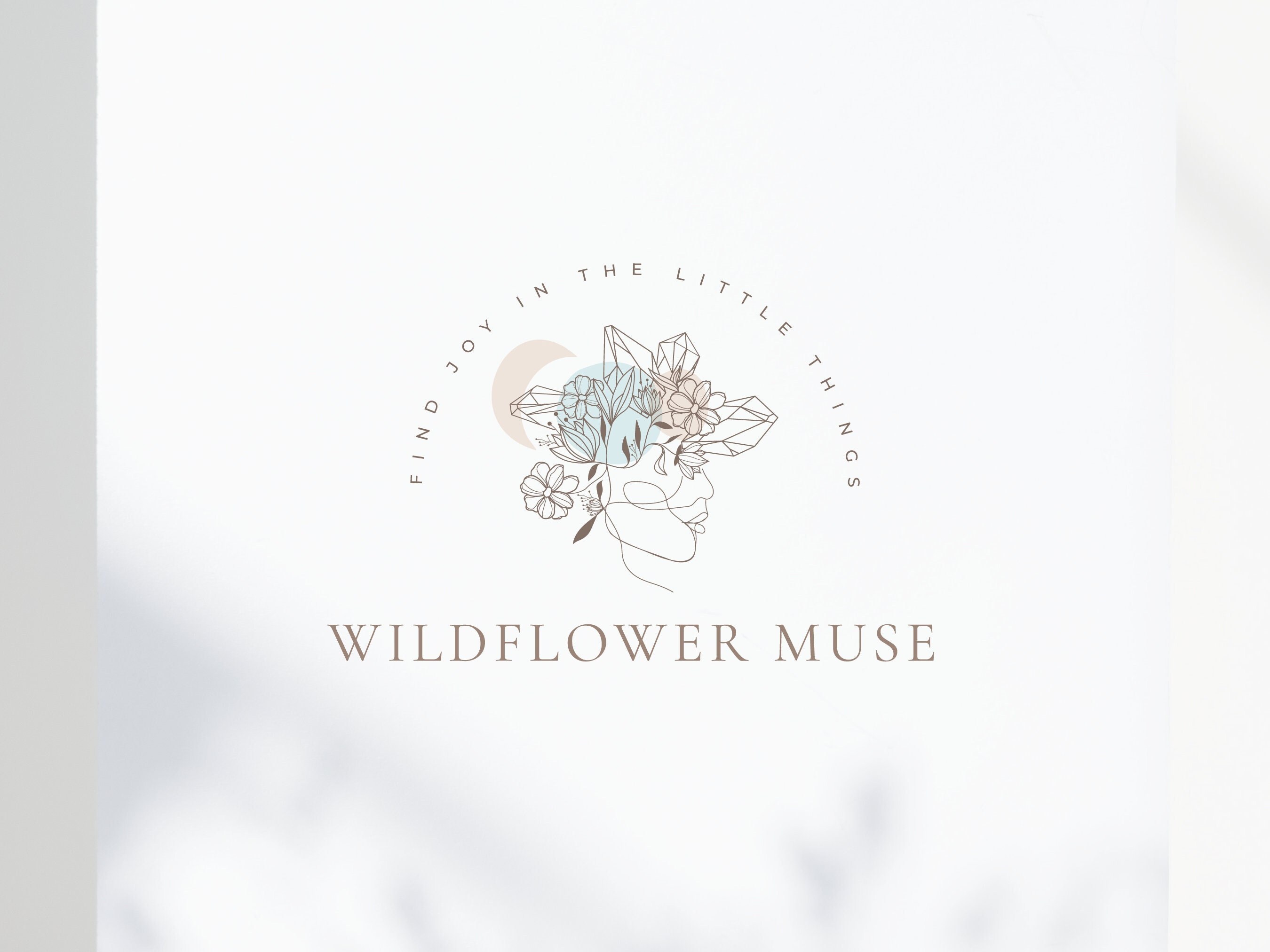 Abstract Woman Logo, Boho logo, Gemstone Logo, Face and Flowers Logo, Face and Gems Logo, Line Art Logo | Premade Logo Design and Branding