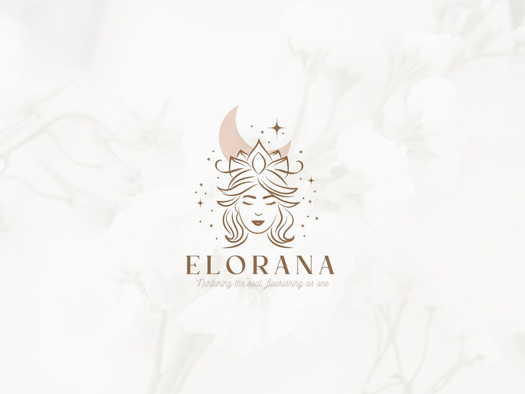 Lotus Flower Woman Moon Logo Moon Logo Woman Face Logo Boho Logo
