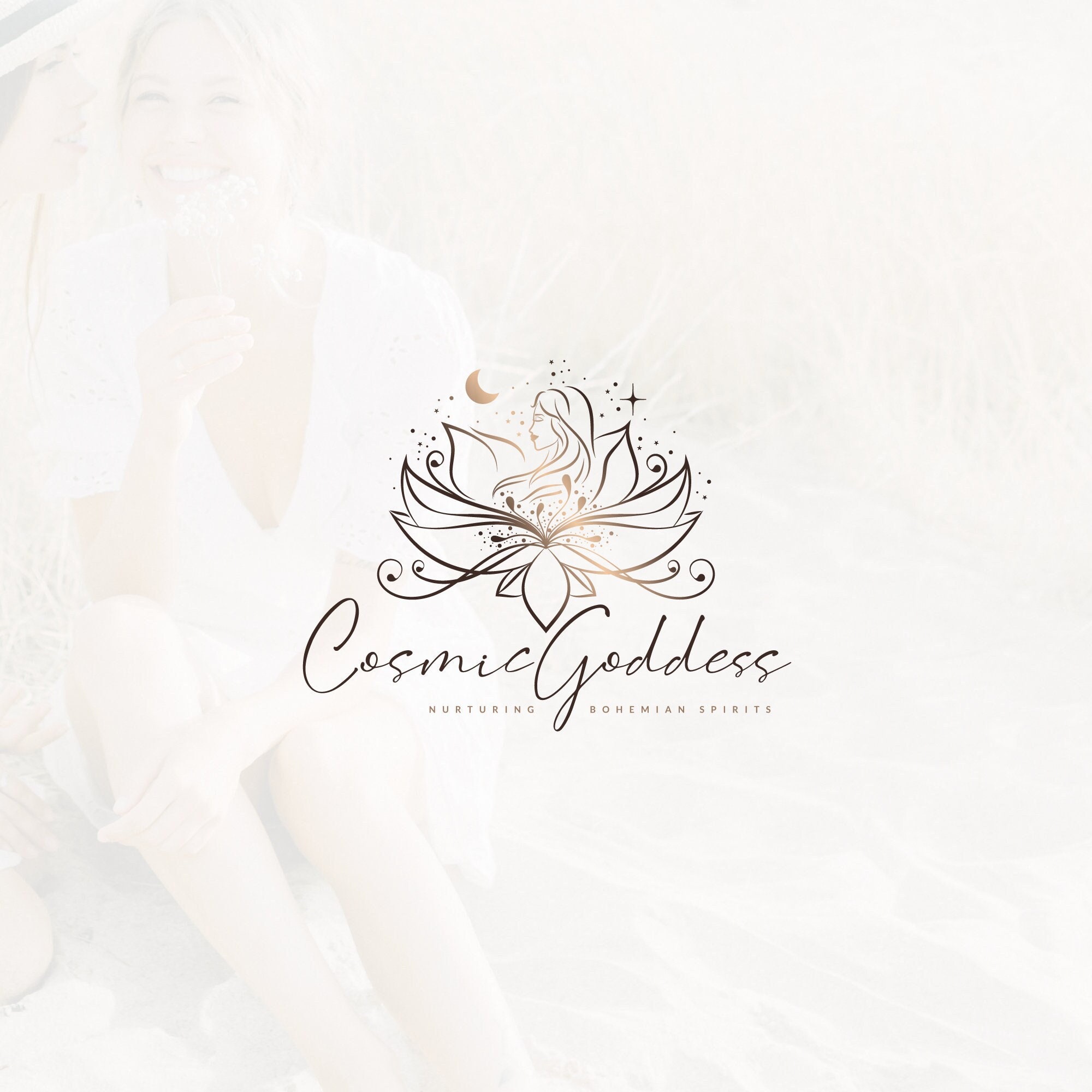 Celestial Woman Logo | Goddess Logo | Lotus Flower Goddess | Healing Logo | Boho Logo | Woman Silhouette Logo | Feminine Logo | Premade Logo