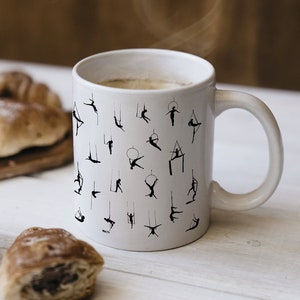 Ceramic Aerialist Mug - Black & White Circus Aerials Silhouette Design