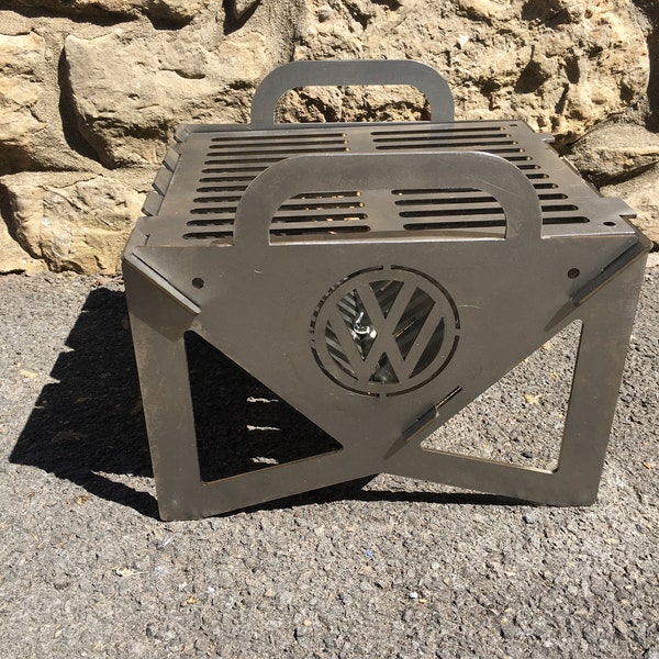 Portable BBQ-Fire Pit-Camping BBQ-Barbecue-Patio Fire-Fire Hole-Surfers Firepit-Steel Barbecue-Laser-cut-Logs-Bespoke Firepit-Steel Firepit