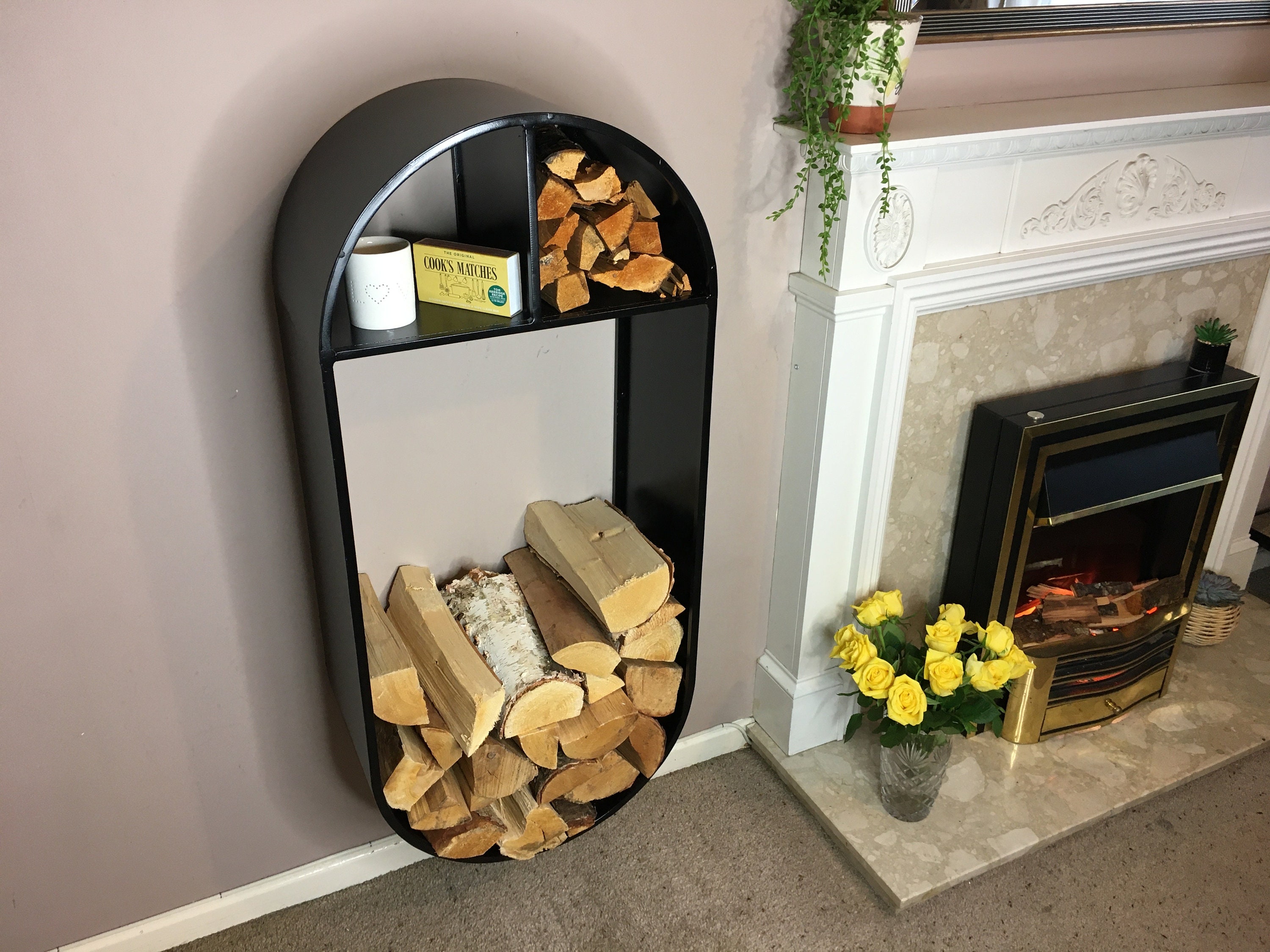 Log Holder-Log Store-Wall Mounted-Kindling Store-Fireside Furniture-Log basket-Firewood Store-Storage-Bespoke Store-Heavy-Oval-Extra large