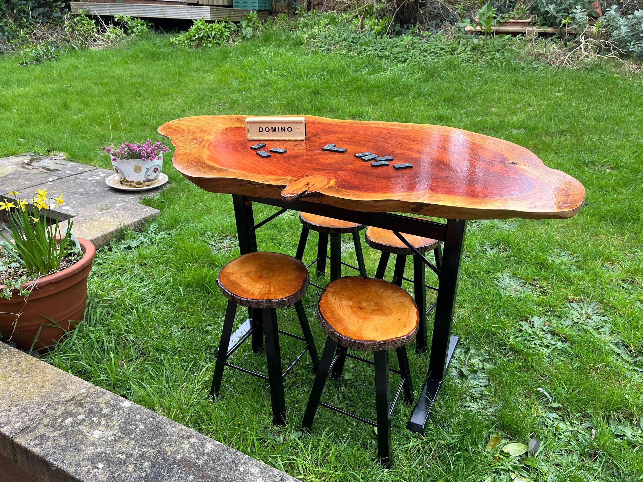 Forest School Table, Garden Set, Solid Sequoia Wood, Steel Rustic Set,  Patio Set, Stools and Table, Children's Table, Child's Garden set