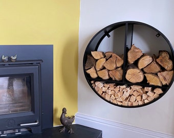 Log Store - Log Holder - Wall Mounted -  Handcrafted - Kindling Store - Fireside Furniture - In or Outdoor - Circular - Minimalist -Premium