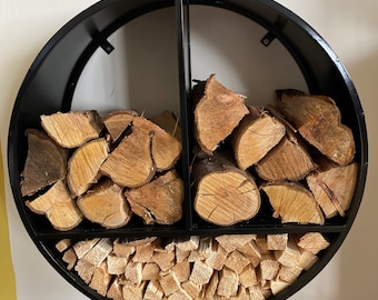 Log Store Log Holder Wall Mounted Handcrafted Kindling Store Fireside Furniture in or Outdoor Circular Minimalist premium Etsy