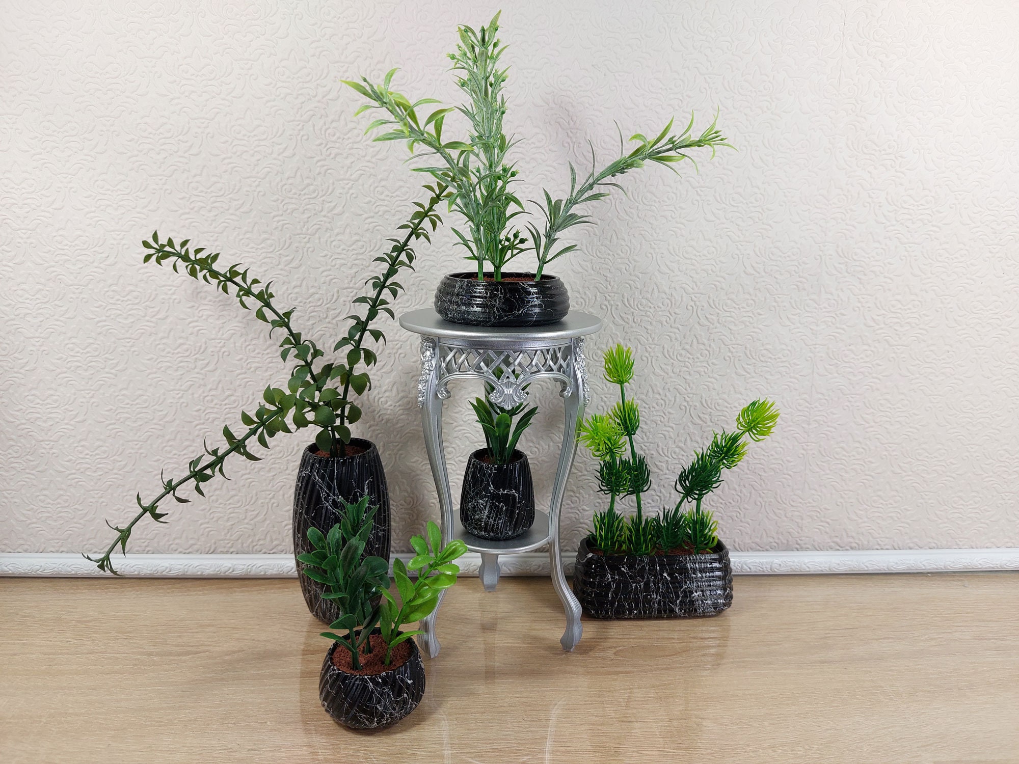 Miniature Artificial Plants in Pots Set of 5 Pcs Black for Etsy