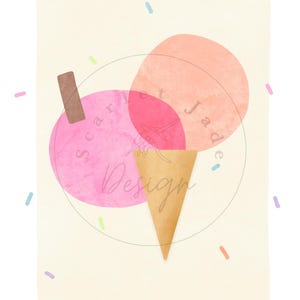 Ice cream, watercolour style kids abstract summer art print