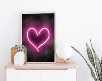 Pink, neon light, art print