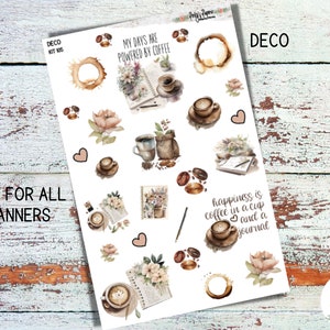 Coffee and Journal Full Sheet Deco Planner Stickers Kit 105, Coffee Shop, Coffee Lovers,  Journal Decoration, EC, HP, Hobonichi, Makselife