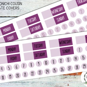 Hobonichi Cousin Weekly Date Cover Stickers Kit 93 | Individual Date Covers | Weekly Planning | Decorative Planning | Dark Purple Magenta