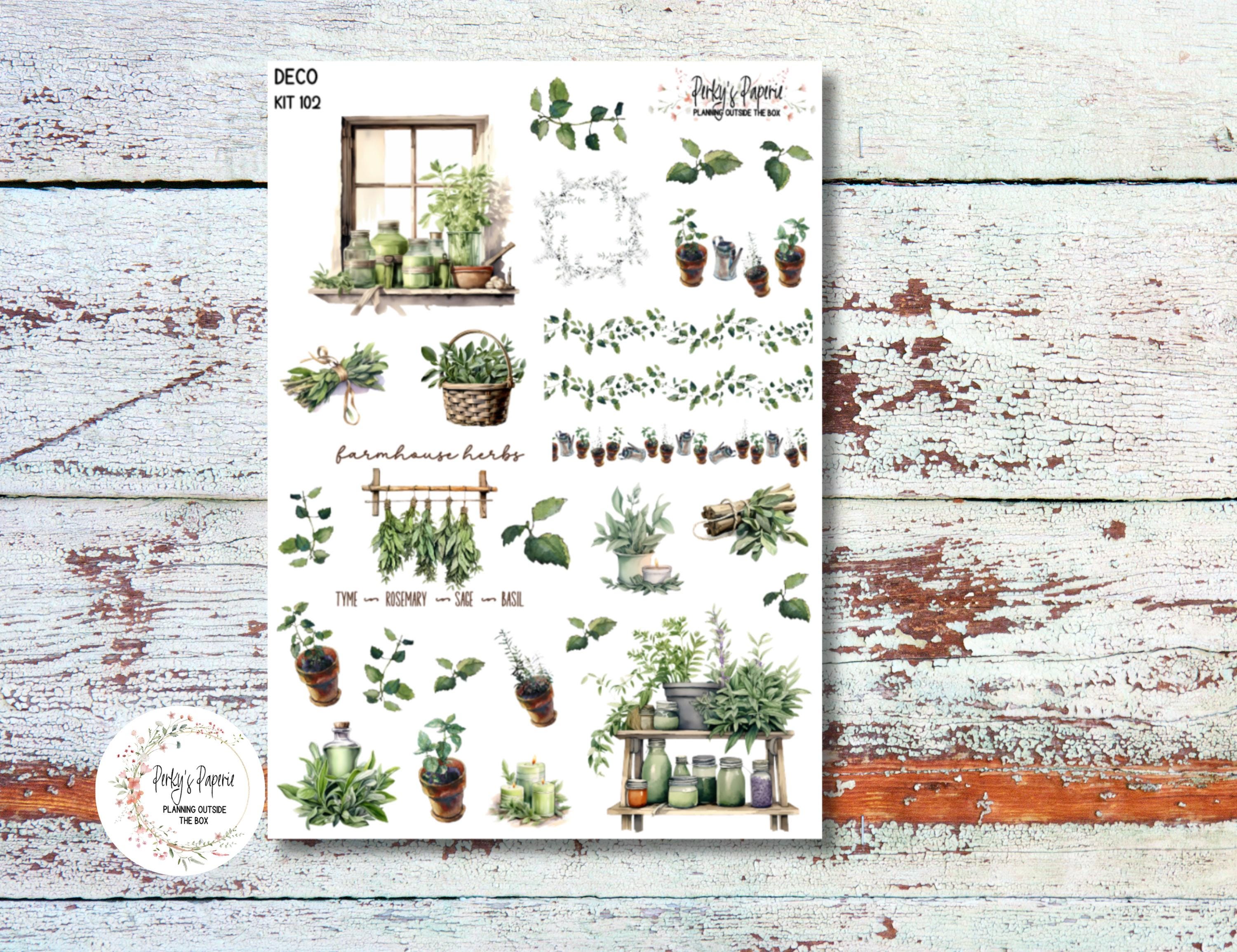 Plants and Herbs Full Sheet Deco Planner Stickers Kit 102,  Plant Lovers, Minimal Planning, Journal Decoration, EC, HP, Hobonichi, Makselife