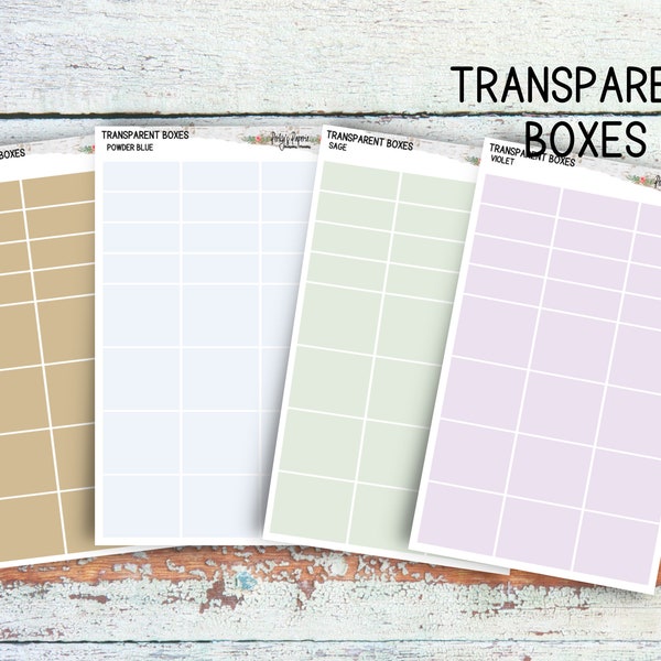 Colorful Transparent Planner Box Stickers in Various Colors, 1.3" Quarter Box and Half Box for Hobonichi, Journals & Life Planners