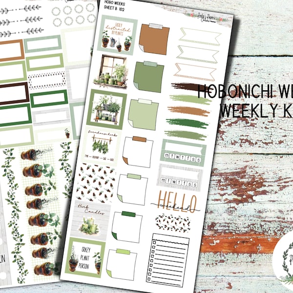 Hobonichi Weeks Planner Sticker Kit - Weekly Planning with Plants, Herbs and Minimal Neutral Elements 102