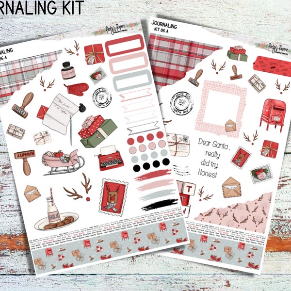 Journal, Scrapbook, Hobonichi Cousin Daily Planner Sticker Kit 86,  Weekly and Daily A5 Journaling Kit for Christmas time, Dear Santa Theme