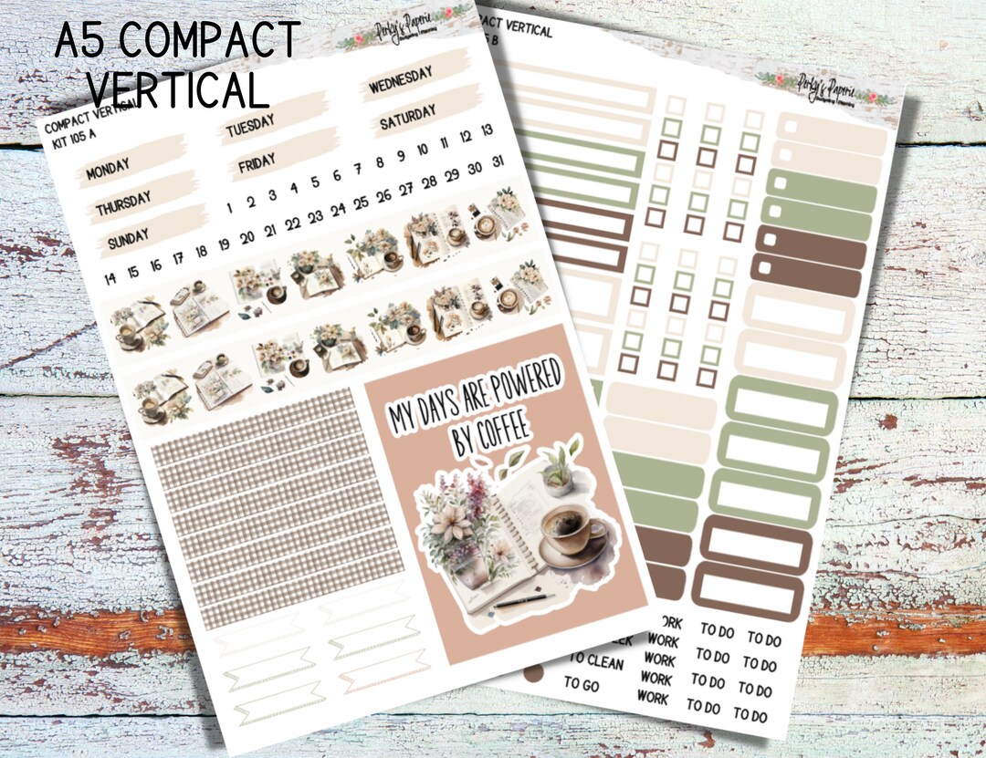 EC A5 Coiled Compact Vertical Weekly Planning Sticker Kit 105 Coffee ...