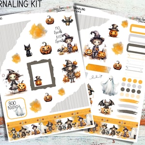 Journal, Scrapbook, Hobonichi Cousin Daily Planner Sticker Kit 104, Weekly and Daily A5 Journaling Kit for Halloween Night