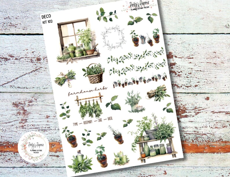 Plants and Herbs Full Sheet Deco Planner Stickers Kit 102, Plant Lovers ...