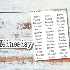 Days of the Week Planner Stickers, Planner Date Stickers, Calendar Date Stickers, Planner Redate, Journal Stickers, Undated Journal Stickers