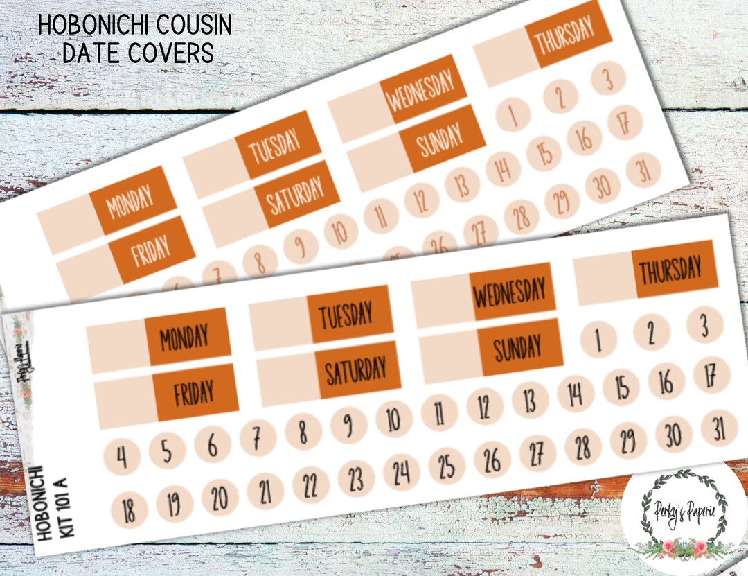 Hobonichi Cousin Date Cover Stickers Kit 101 Individual Date Covers ...