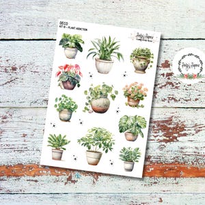 Full Sheet Deco Planner Stickers of Potted House Plants for Plant Addicts Kit 10, Decorative Stickers for All Planner Sizes