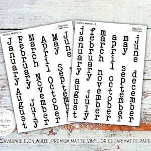 Vertical Monthly Typewriter Script Planner Stickers - Large for Decroating Monthly Calendars and Journals, Capital and lower case font