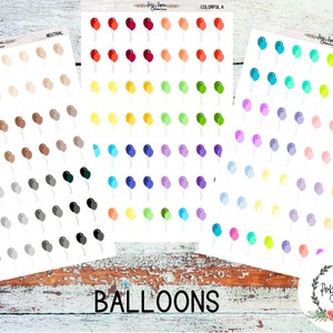 May include: Three sheets of stickers featuring various colored balloons. The sheets are labeled "Neutral", "Colorful A", and "Colorful B".
