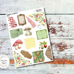 Strawberry Summer Journal Elements Kit #166 | Summer and Spring, Junk Journal Style Stickers, Torn Papers