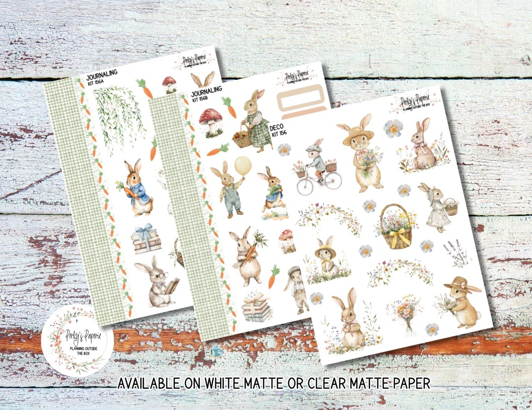 Cottontail Rabbit Planner Sticker Kit # 156 | Storybook Bunny ...