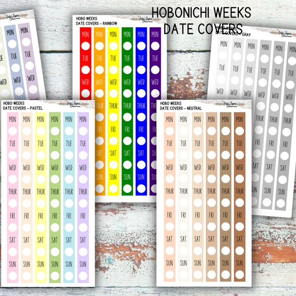 Hobonichi Weeks Date Cover Planner Stickers | Colorful Date Covers | Various Colors | Rainbow | Pastel | Neutral | Gray | Wildflower