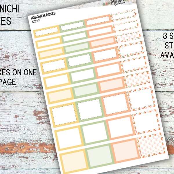 Hobonichi A5 Cousin Colorful Planner Boxes 97 Peaches | Hobonichi Functional Planner Stickers | Pink Flowers and Peach Fruit