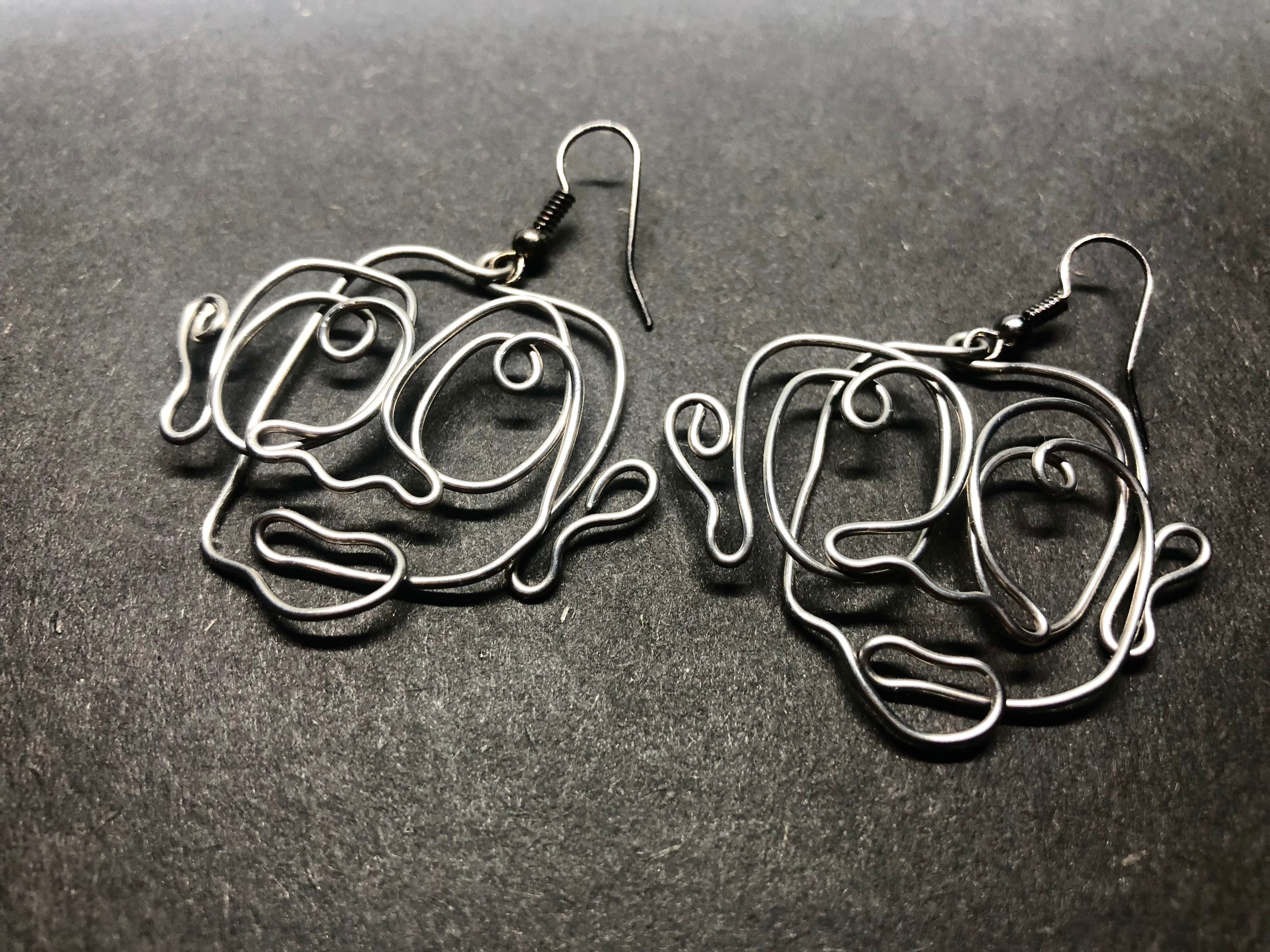 SAMU Handmade Silver Jewelry Picasso Face Wire Earrings Handmade