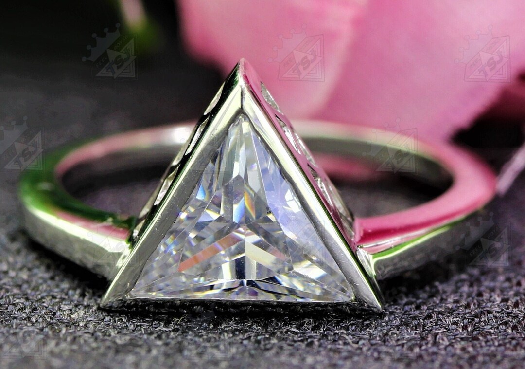Triangle Colorless Triangle Cut Colorless Moissanite Solitaire Ring Women's Engagement ...