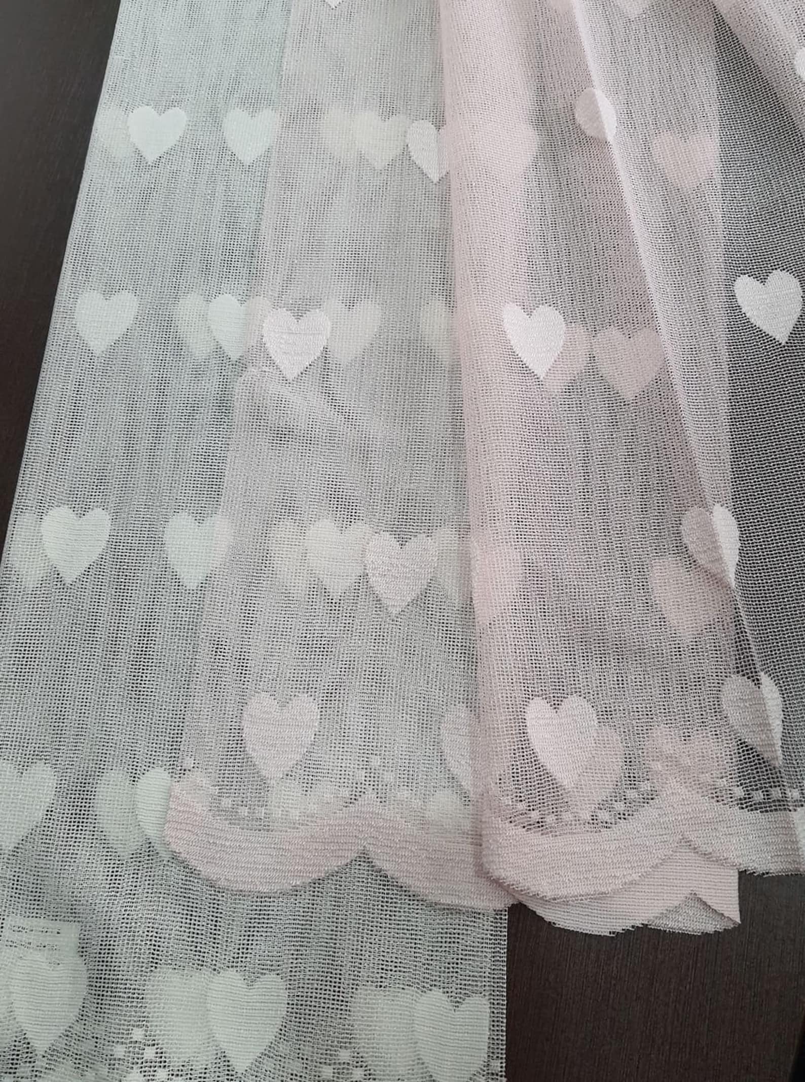 Pink or White Hearts Embroidered on Lace Sheer. Heart Fabric Etsy