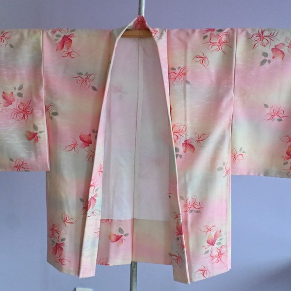 Real Vintage Kimono Haori Jacket for Pink Women with Flower Pattern