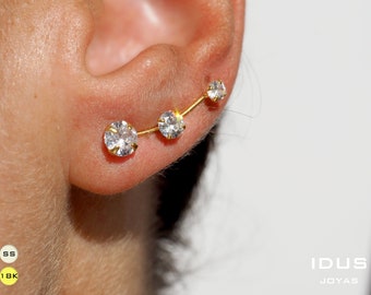 Bridal & dainty ear climber. Sterling silver or vermeil gold ear climber. Tiny climbing earrings.  CZ ear crawler earrings. Diamond ear wrap
