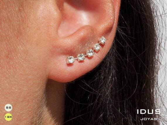 Tiny & Dainty Ear Climber. Sterling Silver or Vermeil Gold Ear Climber  Earrings. CZ Diamond Earrings. Sweep Bridal Jewelry. Crystal Ear Pin - Etsy