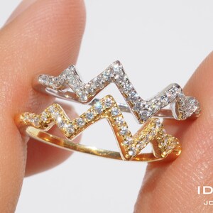 Herzschlag Ring, Diamant Welle Ring Sterling Silber, Iced Out Ring, Zick-Zack Ring, Bachelor Abschluss Krankenschwester Geschenk für sie, College Abschlussgeschenk